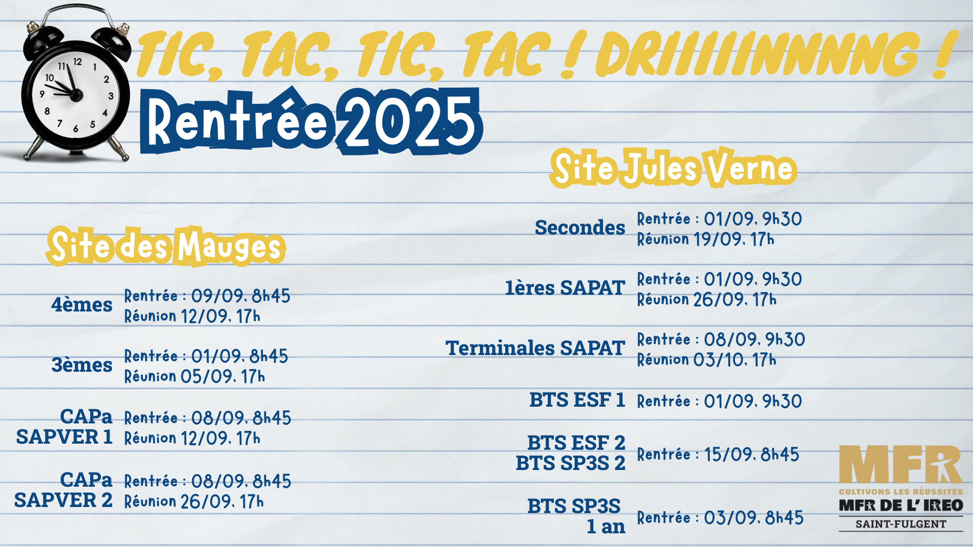 Rentrée : dates et horaires